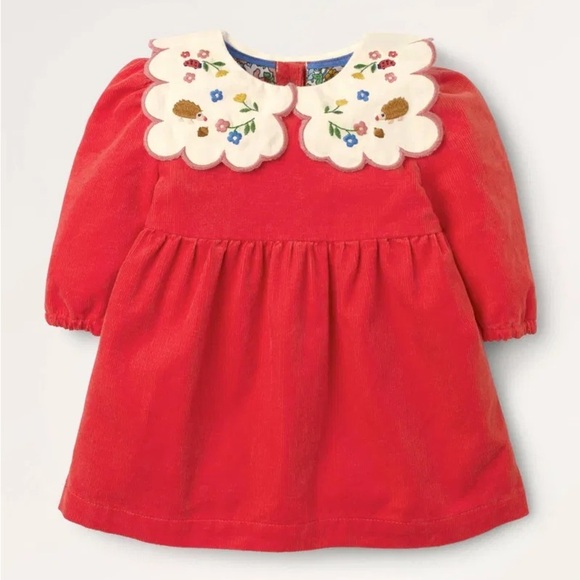 Mini Boden corduroy dress embroidered collar scalloped long sleeve toddler girl - Picture 7 of 7